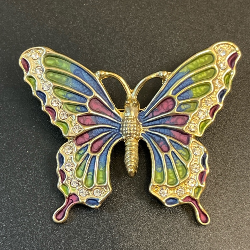 Colorful Butterfly Brooch with Gold Accents
